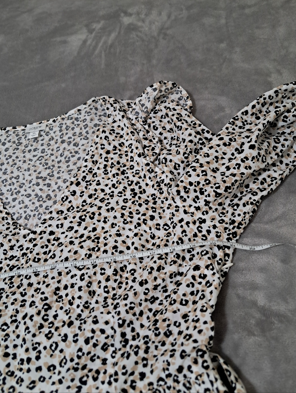 J. Crew Cotton Lightweight Cream Leopard-Print Long Sleeve Dress Pockets Sz. XL - Picture 6 of 10